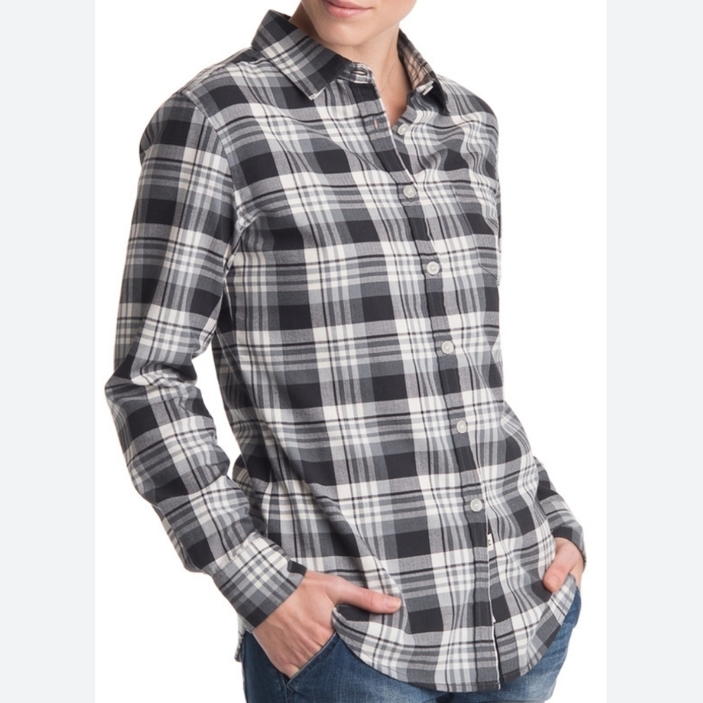MEC Women's Button Up Long Sleeve Shirt Gray Plaid Size Large
